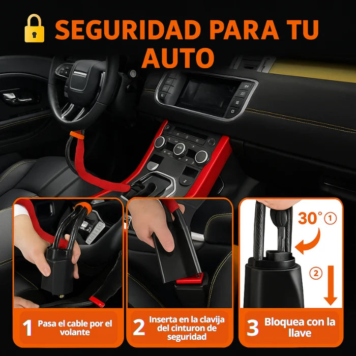 SecureDrive™ – Bloqueo Antirrobo de Volante con Conexión al Cinturón