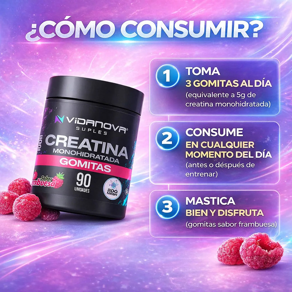 Creatina Monohidratada en Gomitas (90 Unidades) – Mejora tu Rendimiento de Forma Práctica