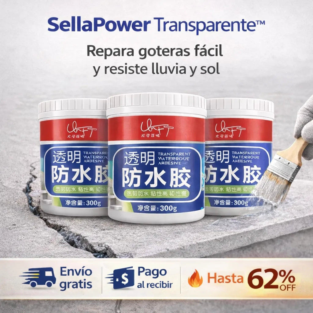 SellaPower Transparente™ - Repara goteras fácil, resistente a lluvia y sol