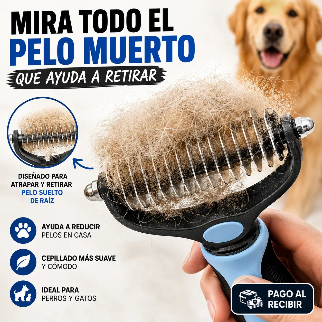 Cepillo Desenredante para Mascotas - Elimina nudos y pelo muerto con suavidad