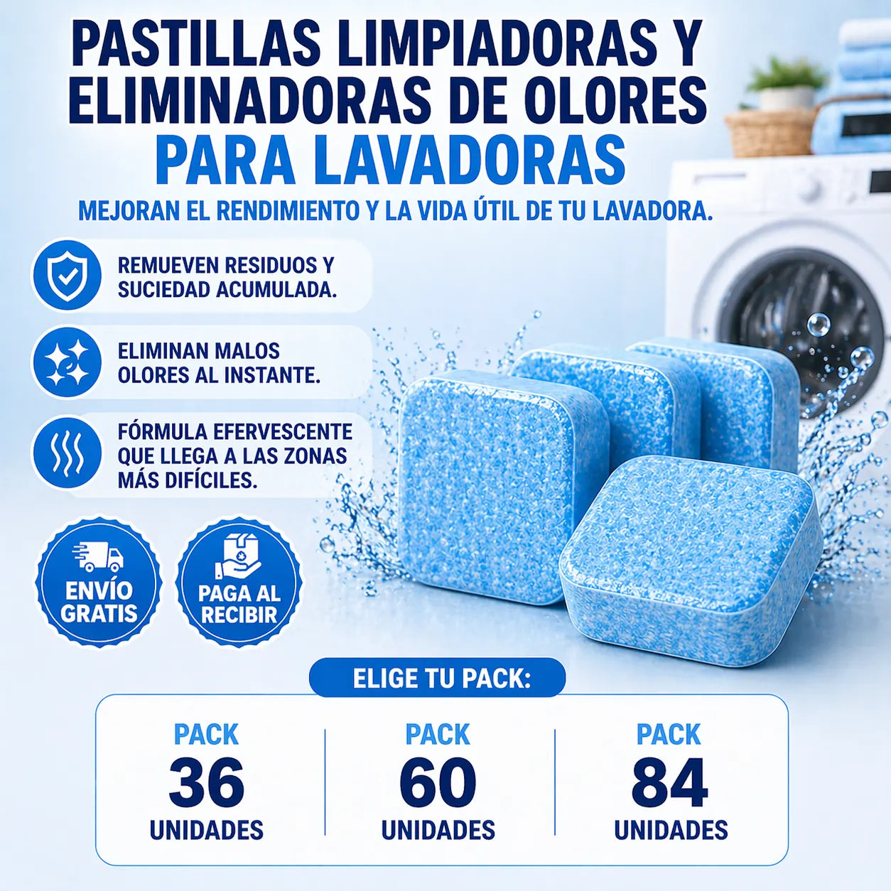 Pastillas limpiadoras y eliminadoras de olores para lavadoras