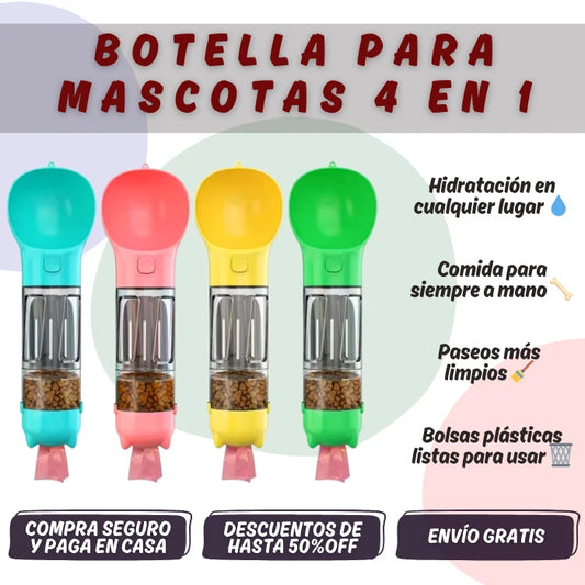 BOTELLA DE AGUA PARA MASCOTA 4 EN 1