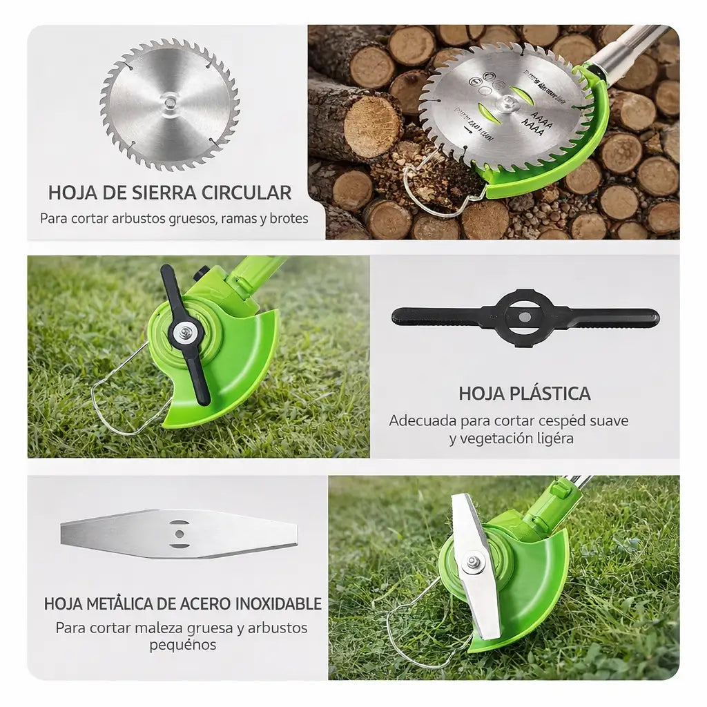 GardenSwift 48V™ - 2 baterías y 8 cuchillas para cortar rápido y sin cables