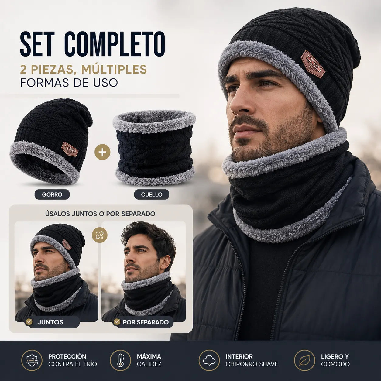 Set Gorro + Cuello Chiporro™ La calidez que necesitas durante el invierno.