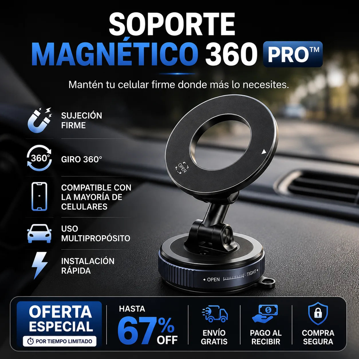 Soporte Magnético 360 Pro™ - Mantén tu celular firme donde más lo necesites