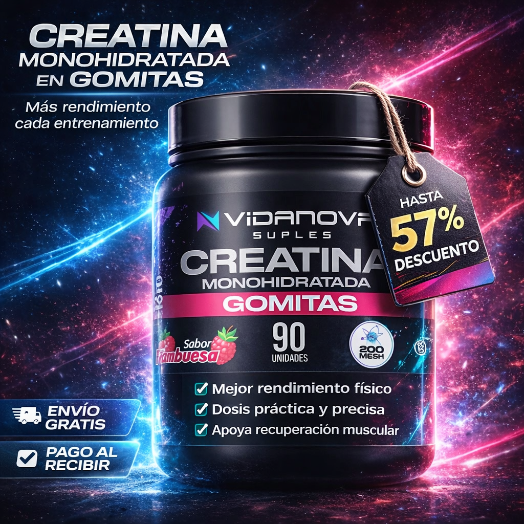 Creatina Monohidratada en Gomitas (90 Unidades) – Mejora tu Rendimiento de Forma Práctica