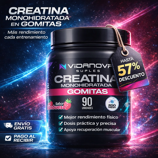 Creatina Monohidratada en Gomitas (90 Unidades) – Mejora tu Rendimiento de Forma Práctica