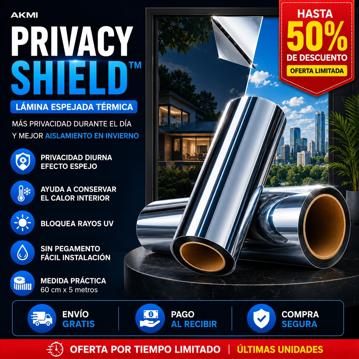 Lámina Espejada Térmica PrivacyShield™