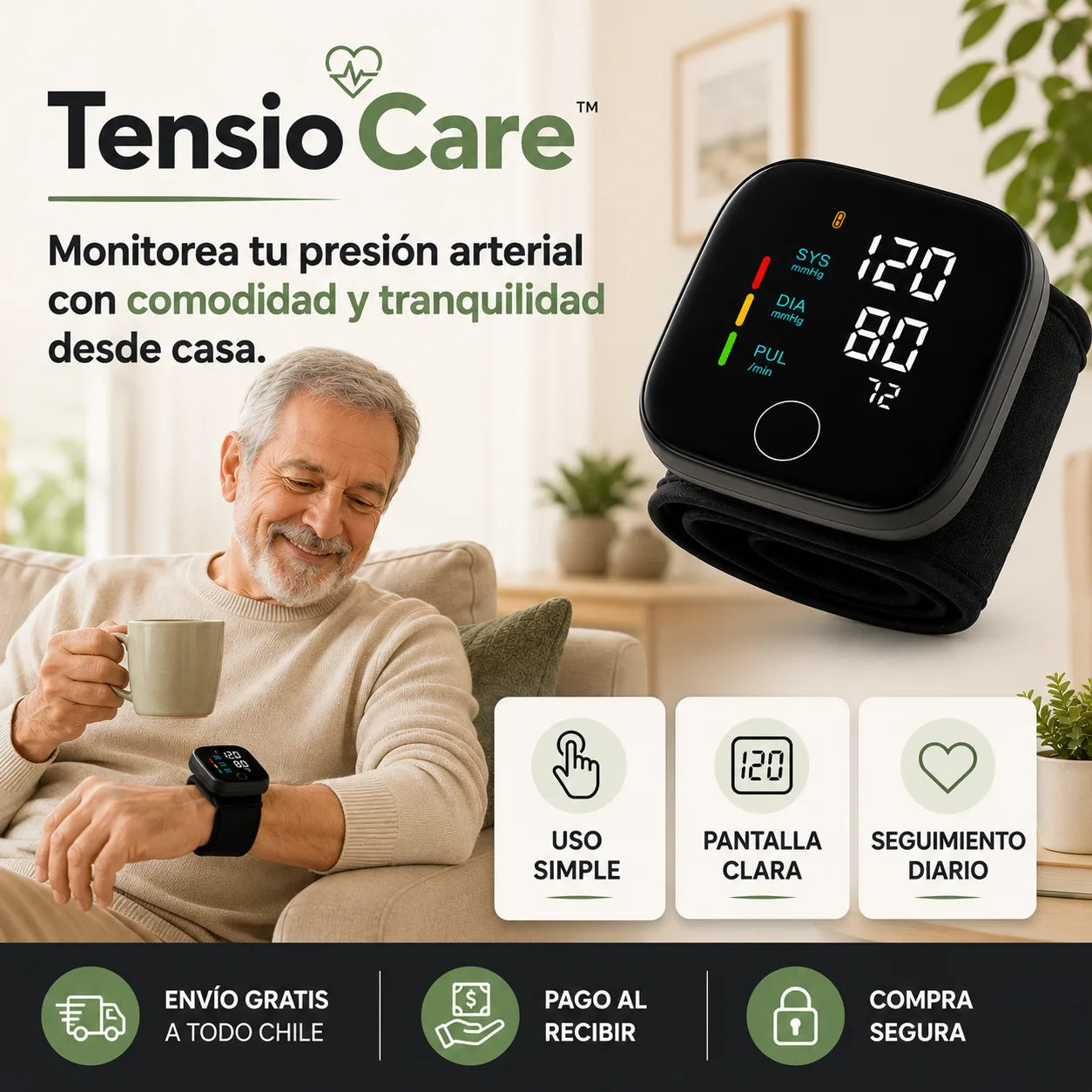TensioCare™ - "Monitorea tu presión arterial con comodidad y tranquilidad desde casa."